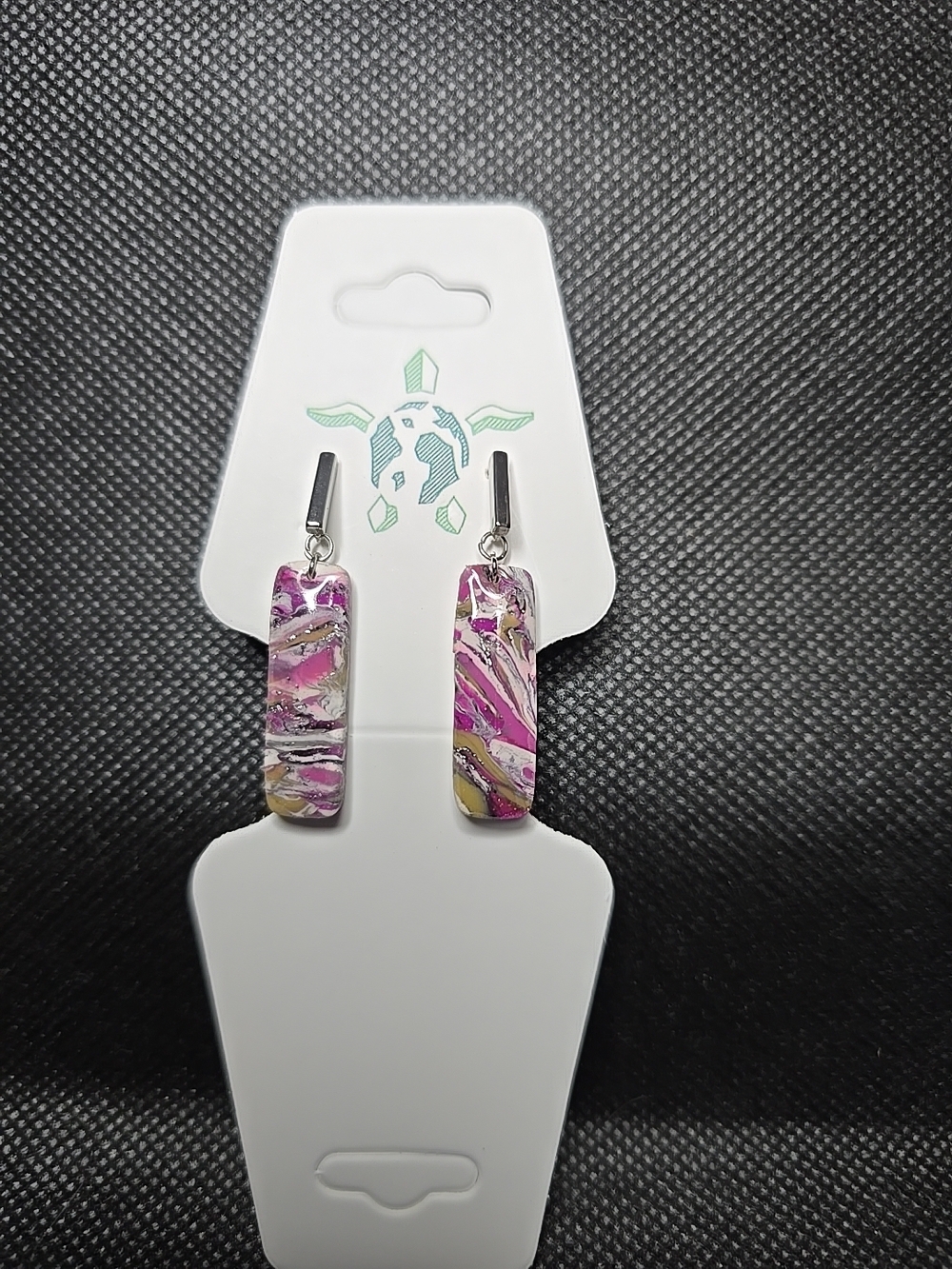 Pink Marble Drop Bar Earrings